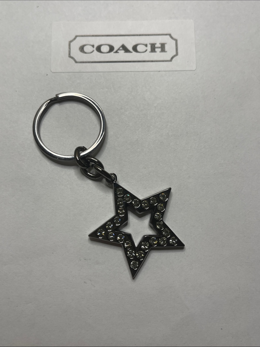 Coach Gunmetal Star Key Ring with Crystal Accents